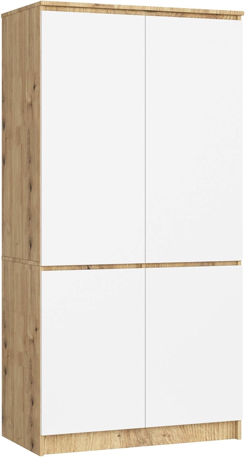 Armario AKORD S90 Roble Artisan 90 cm 4 puertas frente en color Blanco 90x51x180 cm