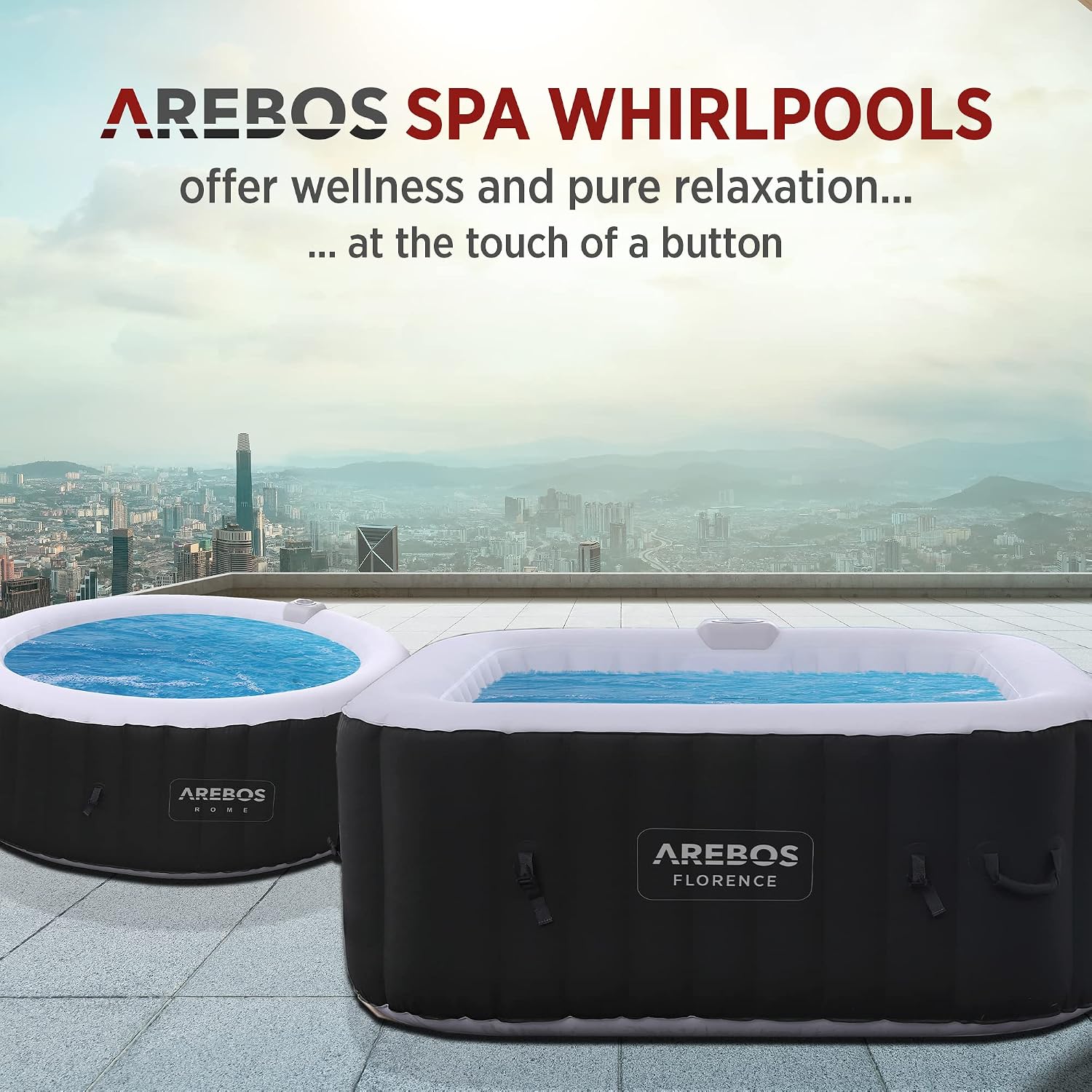 Arebos Nadmuchiwane | Whirlpool Pure | | 4 osoby | 130 dysz do masażu | Spa Dobre samopoczucie Ogrzewanie | 550 litrów | z pokrywą | Bubble Spa & Wellness masaż