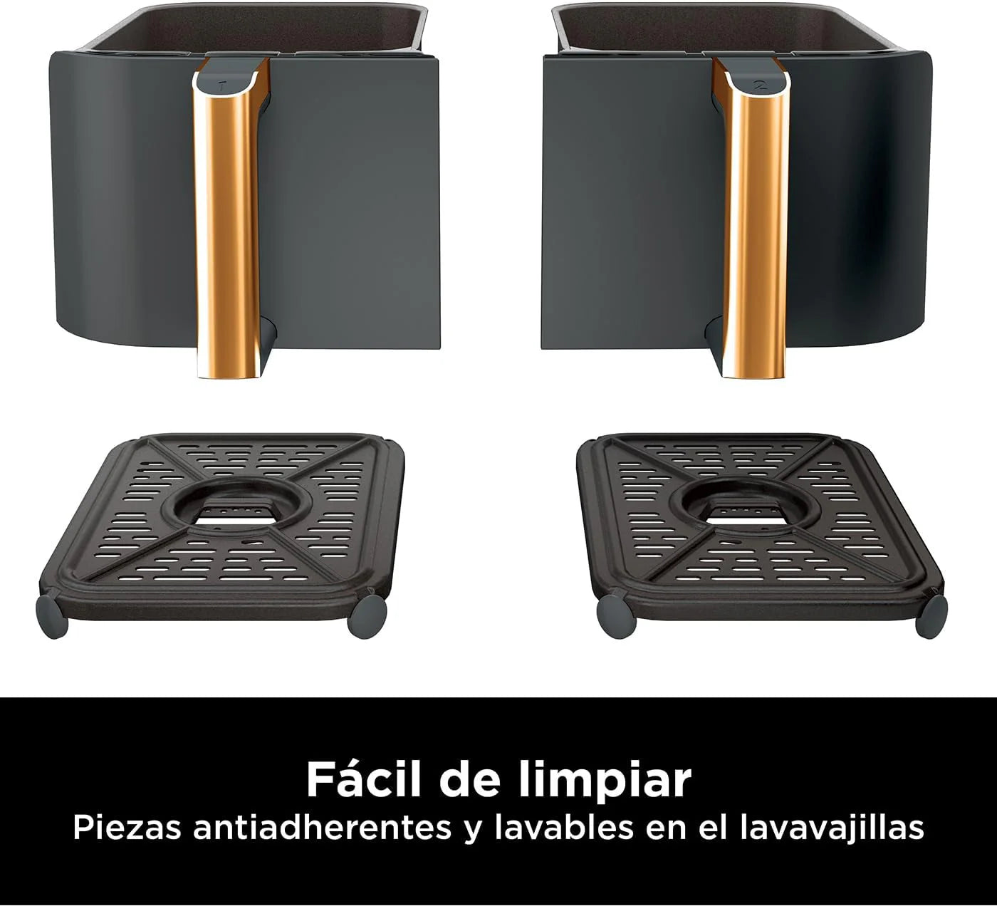 Ninja Foodi MAX Dual Compartment Air Fryer, 9.6L, 6-in-1, No Oil, Max Crisp, Roast, Bake and More, Tongs, 8 Servings, Non-Stick Baskets, Copper & Black, AF400EUCP