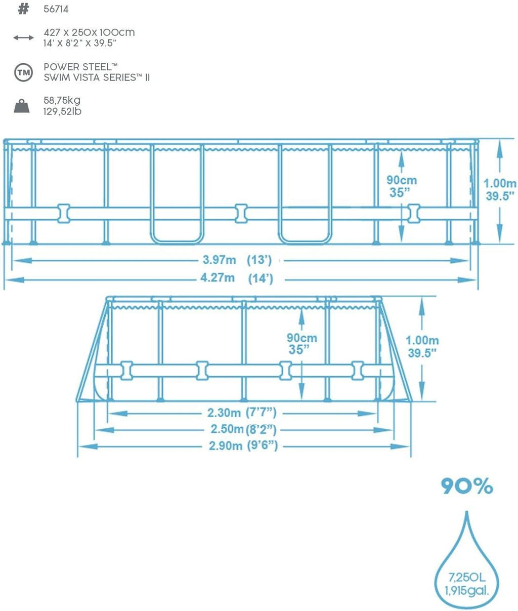 BESTWAY - Piscina Desmontable Tubular Power Steel 427x250x100 cm Depuradora Cartucho 2.006 l/h Escalera y Cobertor Diseño Rattan