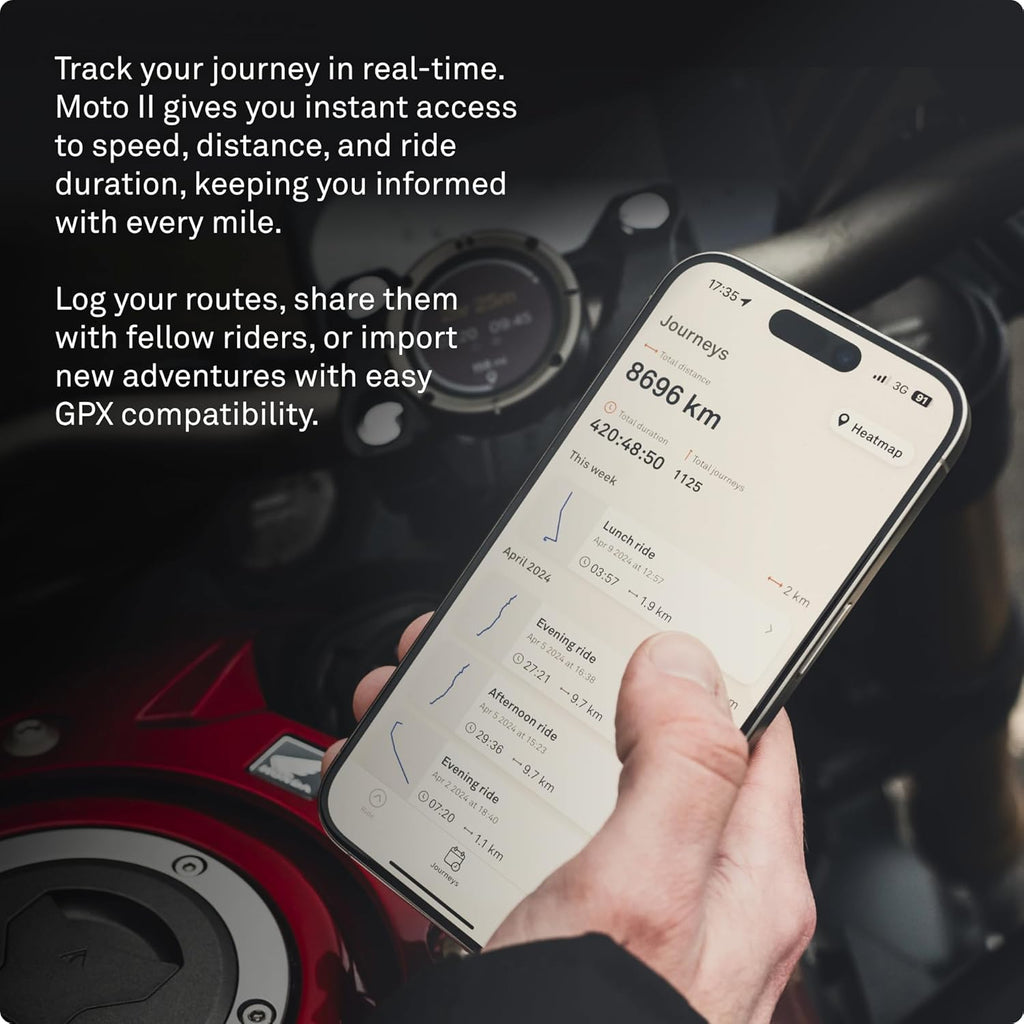 Beeline Moto II - Sistema de navegación para motores | Navegación mundial | Mini carta a la carta | 14 minerales Temps écoulé | Protección de control de agua y limpieza IP67 | Premio USB-C con soporte