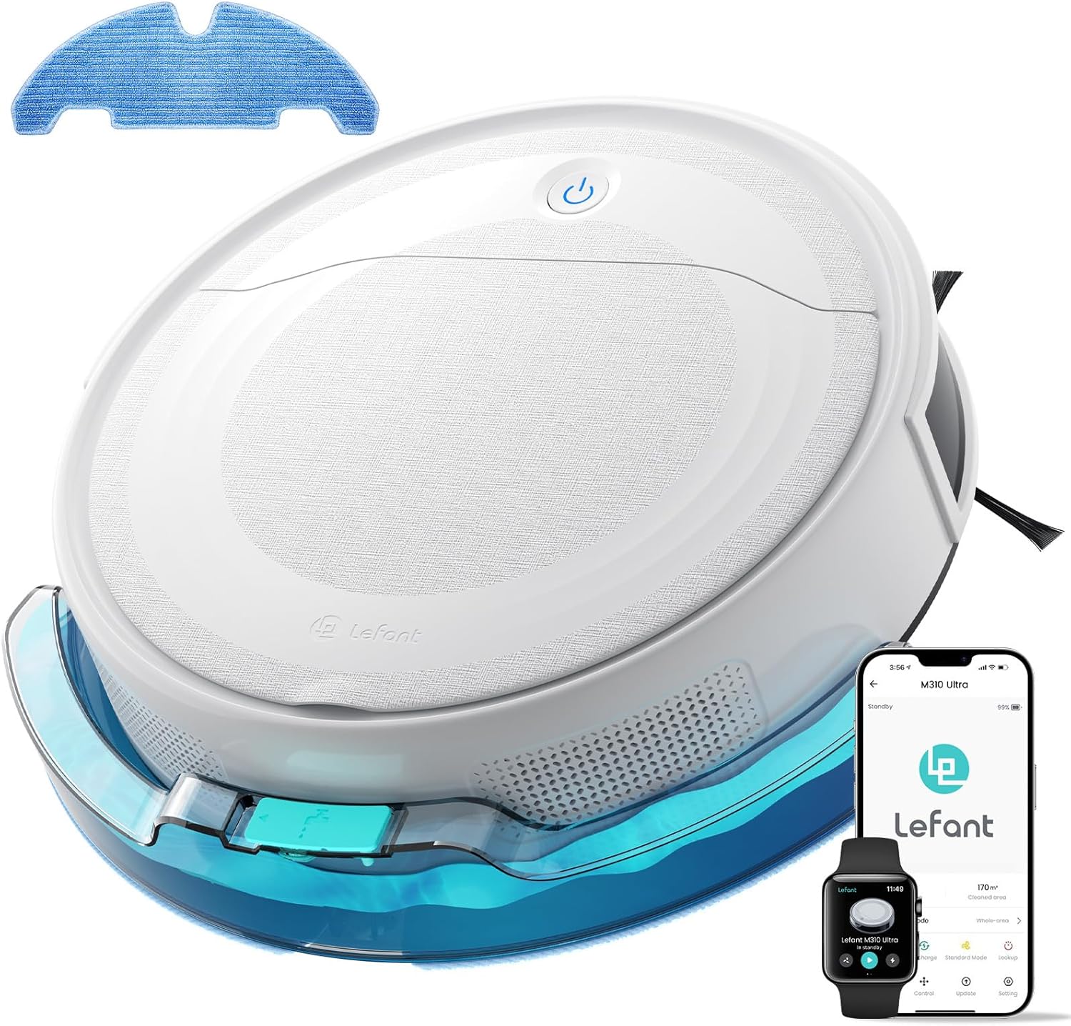 Lefant M310 Ultra Robot Aspirador y Fregasuelos 3 en 1, 6000Pa, 170 Min, Evasión PSD 190°, Mapeo Láser ToF, Detecta Alfombras, WiFi/App/Alexa/i Watch, Gris