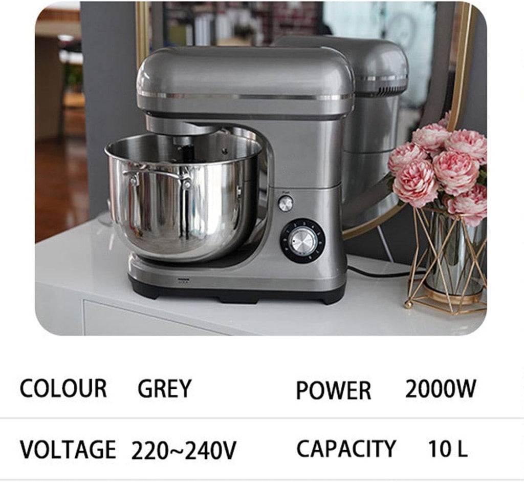 Batidora de pedestal comercial: 2000 W de alta potencia, 10 L de capacidad, control de 8 velocidades con accesorios para panaderías, restaurantes, pizzerías y escuelas.