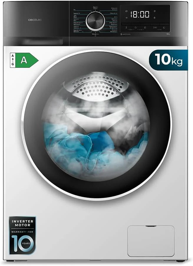 Cecotec Washing Machine 9 kg Front Load Bolero Dresscode 9500 Inverter Steel A. 1900W, 1400 rpm, Inverter Plus Motor, Low Consumption, 16 Programs, SteamMax, Delay Start, Steel