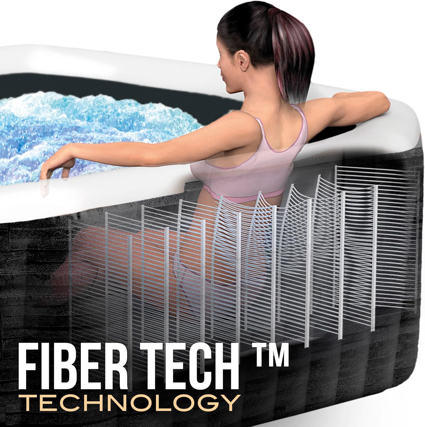 Intex Spa hinchable cuadrado Greystone Deluxe 4 personas, 175x175x71 cm, Calentador 2.200 W, Burbujas aire caliente, Clorador salino, Depuradora con filtro S2 (1.741 l/h), Accesorios incluidos (55093)