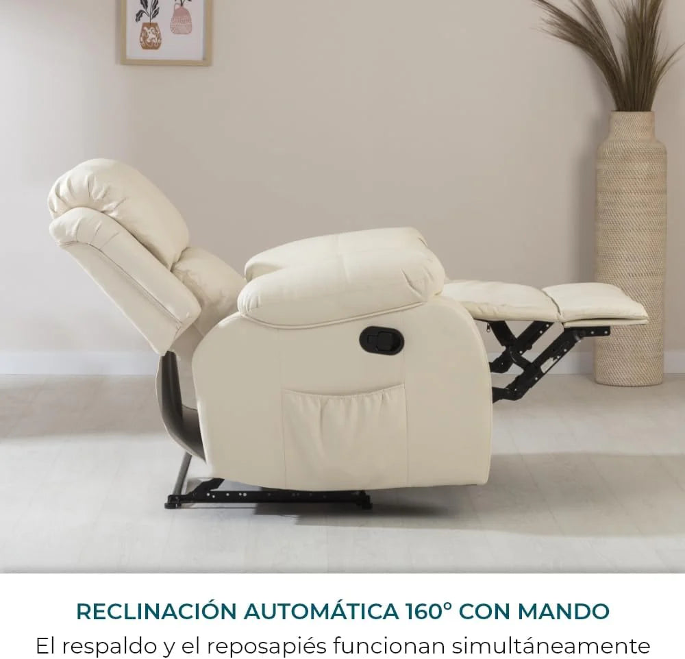 Don Descanso - Sillón Masaje Relax Calor Trevi Negro Reclinable 160º con 8 Motores Silenciosos, Calor Lumbar, Sist. Masaje 4 Zonas y Acabado en PU Anti-Cuarteo [Incluye Mando]. Ideal Gente Mayor