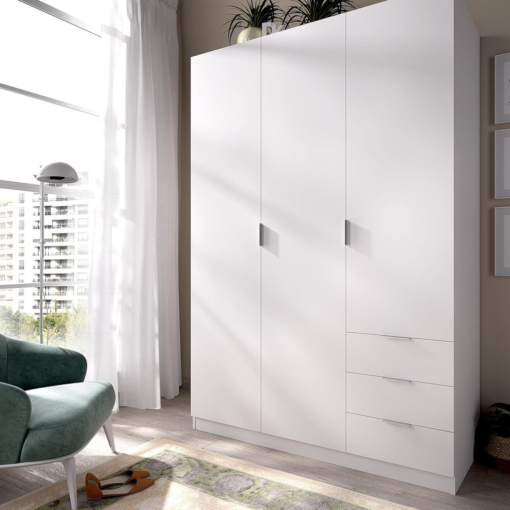 DEKIT GRUPO RIMOBEL Armario Ropero 3 Puertas Y 3 Cajones - Blanco - 121X184X52 Cm