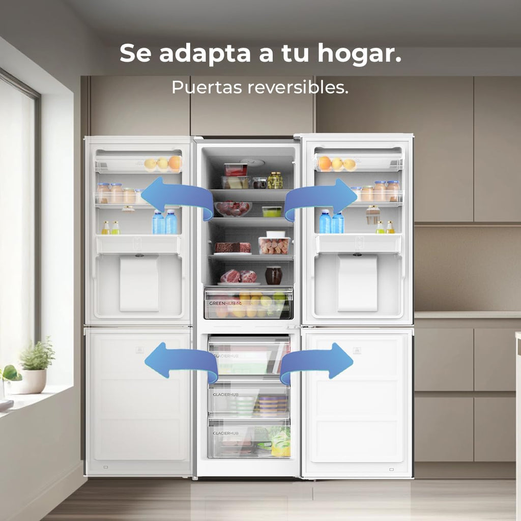 Cecotec Frigorífico Combi 2 Puertas con dispensador de agua Bolero CoolMarket Combi 296 DF WD Dark E. 296L, 60cm de ancho, Funciones FastCooling, FastFreezing y DeFrost, LED interior, Dark Inox