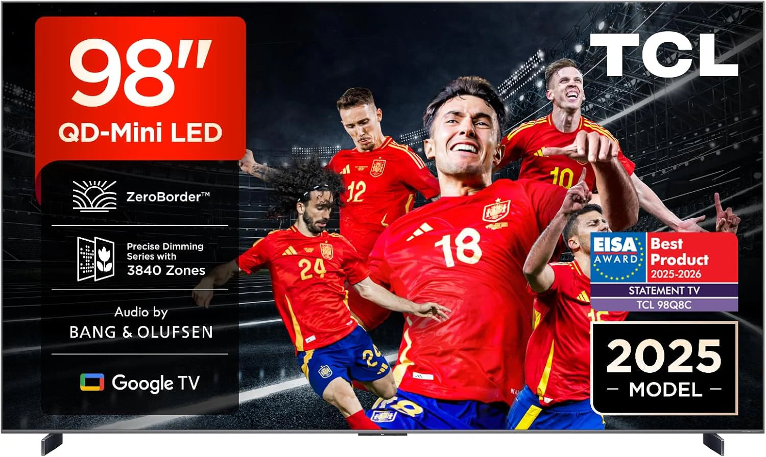 TCL 98Q6C TV 98 Inch QD-Mini LED 4K Smart TV, 1000 nits, 144Hz Motion Clarity Pro, Onkyo 2.1, Game Master, FreeSync, Google TV, Dolby Vision IQ and Atmos