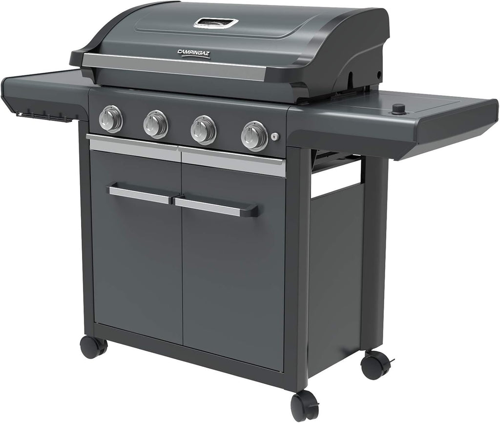 Campingaz Barbacoa de gas Serie 4 Premium S, parrilla de gas con 4 quemadores de acero inoxidable de 13,6 kW, 1 quemador lateral, tapa, termómetro, InstaClean Aqua, sistema modular culinario, cocina