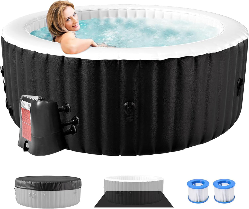 Hot Tub hinchable para 4 personas, 2400 W interior/exterior, piscina de spa de invierno, con 120 chorros de aire, protección contra heladas, 799 litros, a prueba de fugas, ahorro de energía