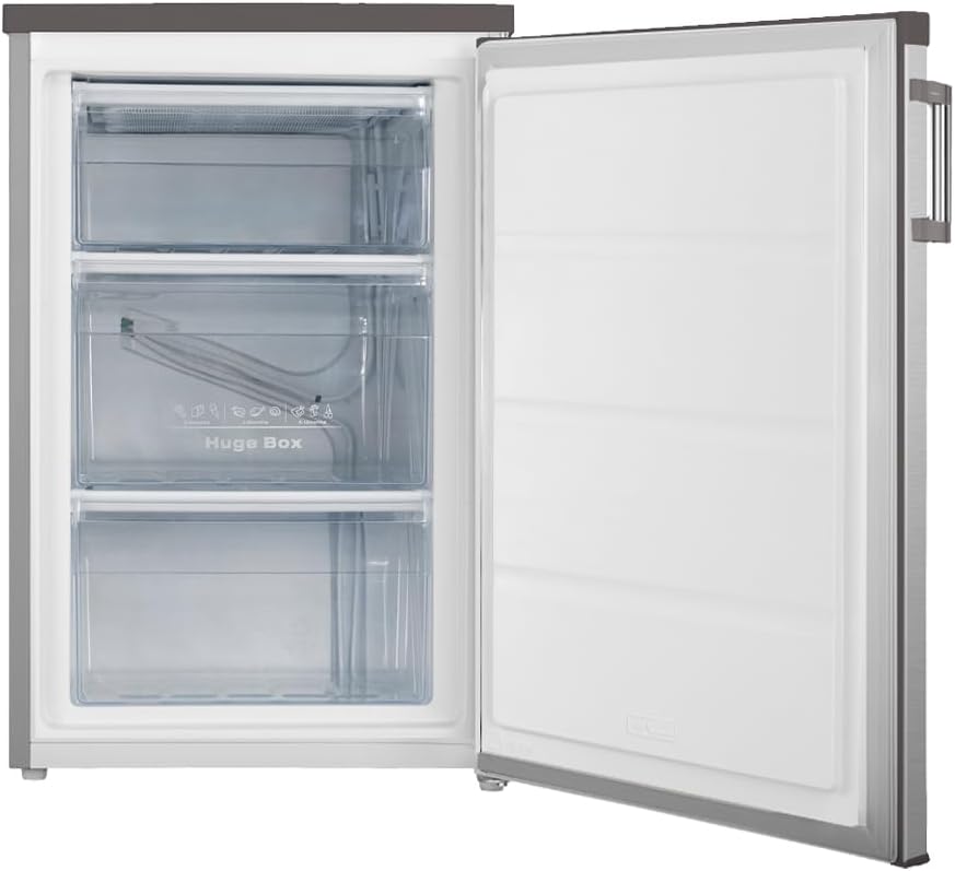 Svan Congelador vertical Inox SCV855500EX. Capacidad 85 Litros, Puerta Reversible, Bajo nivel Sonoro, Eficiencia Energética Clase E