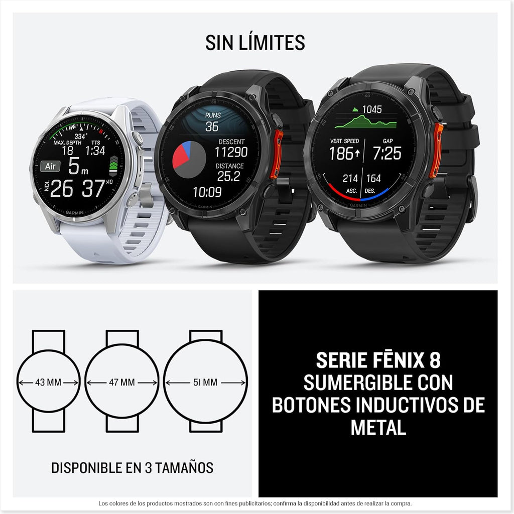 Garmin fēnix 8-51mm - Reloj de Alto Rendimiento GPS Multideporte con Pantalla táctil AMOLED, Linterna LED, Altavoz y micrófono Integrados, Mapas y hasta 29 días de autonomía, Negro