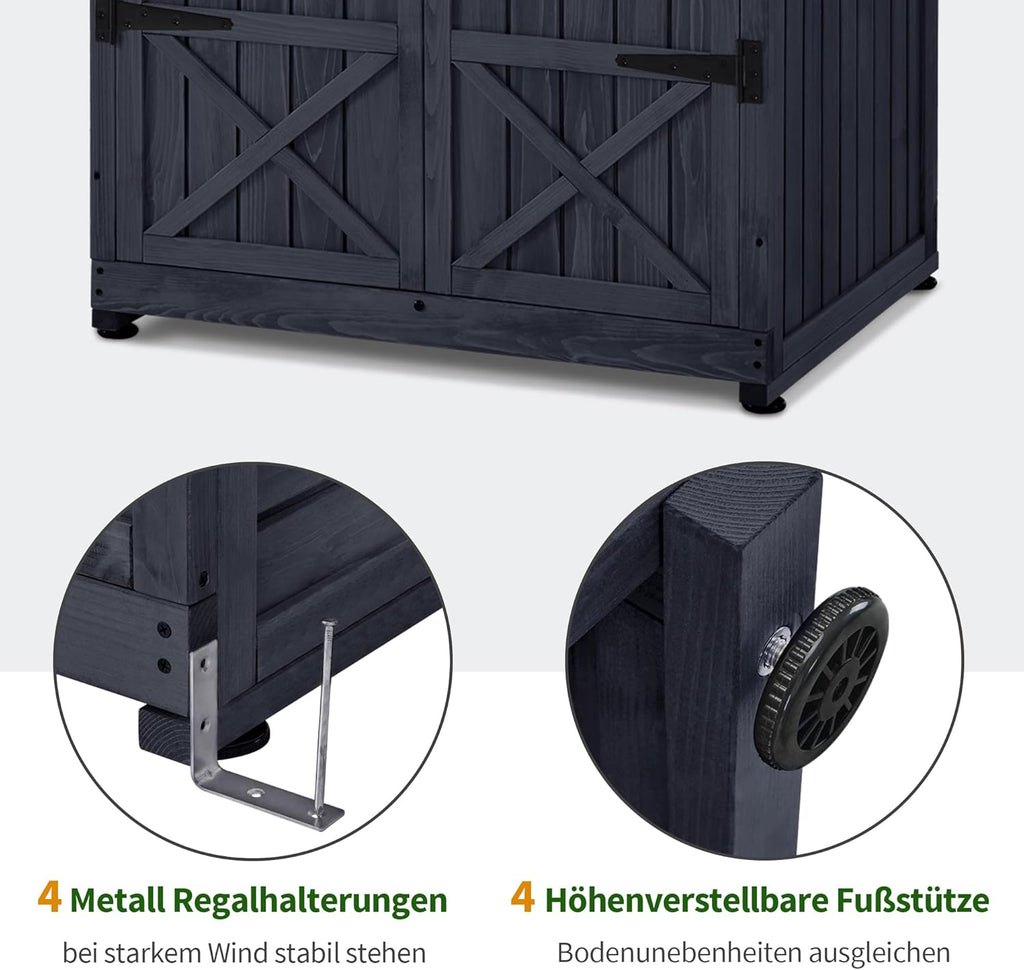 M MCombo Armario de jardín caseta de jardín de Madera Resistente a la Intemperie, Armario Exterior Impermeable con Suelo, para Uso Exterior balcón, 74×99×193 cm (Gris Antracita)