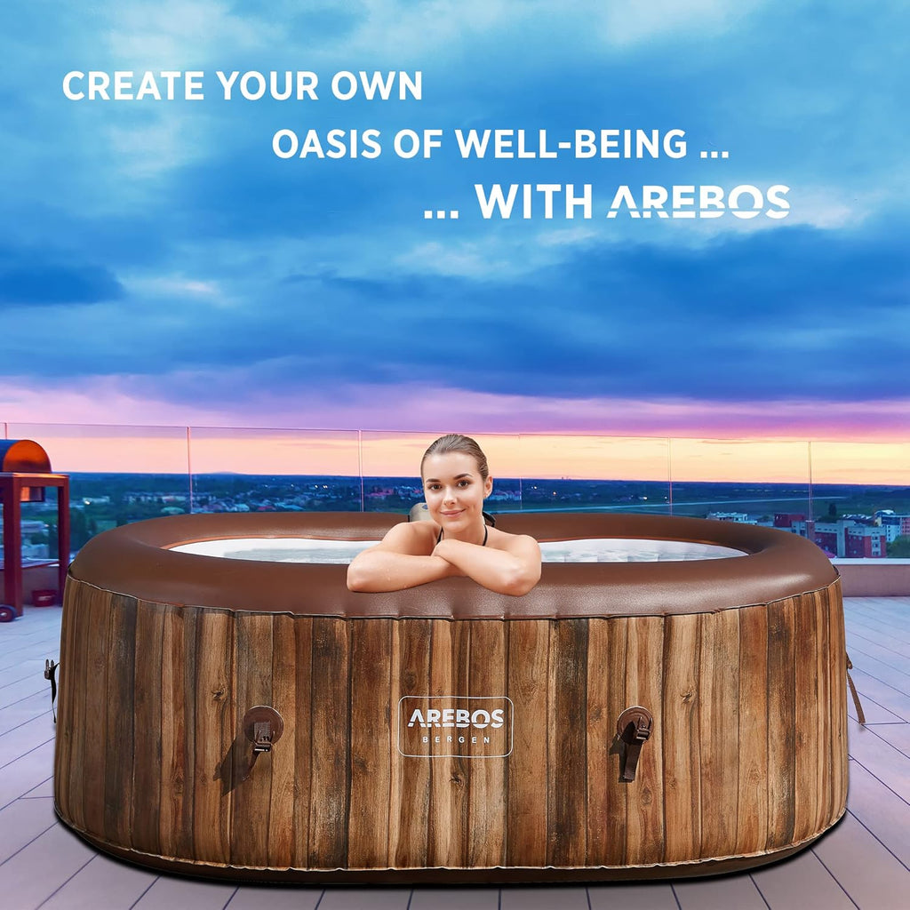 Arebos Whirlpool | SPA Hinchable | Interior y Exterior | 190x120 cm Ovalado | 2 Personas | 90 chorros de Masaje | con calefacción | 550 litros | Incl. Cubierta | Bubble SPA & Wellness Massage
