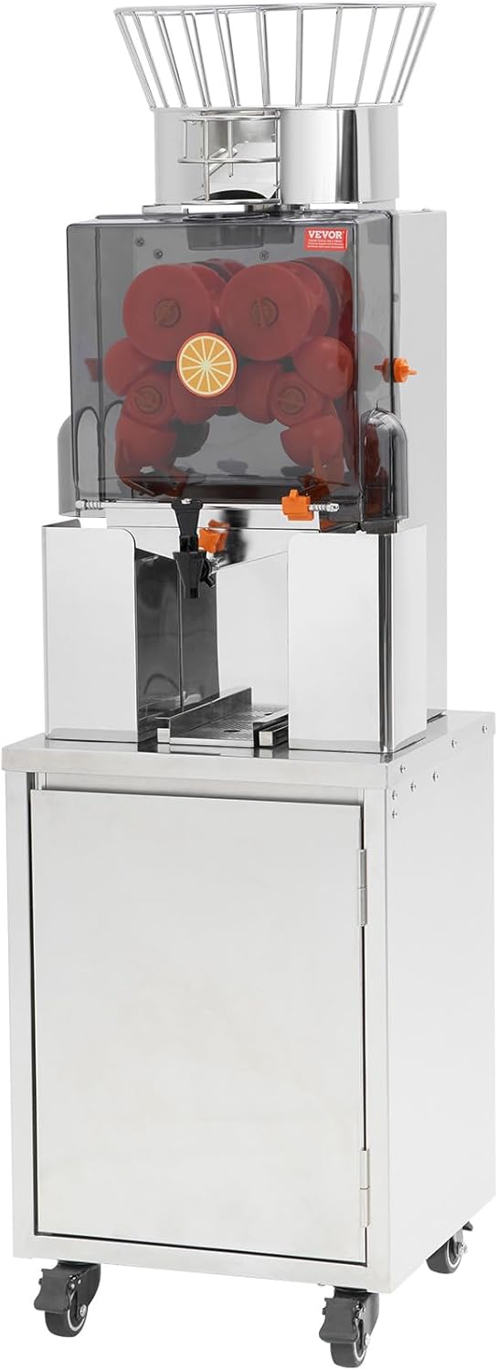 VEVOR Exprimidor de Cítricos Eléctrico 120 W Extractor de Zumo de Naranja Comercial Automático con Filtro Extraíble Cubo de Recolección de Cáscaras y Grifo para Restaurantes, Cafeterías, Fruterías