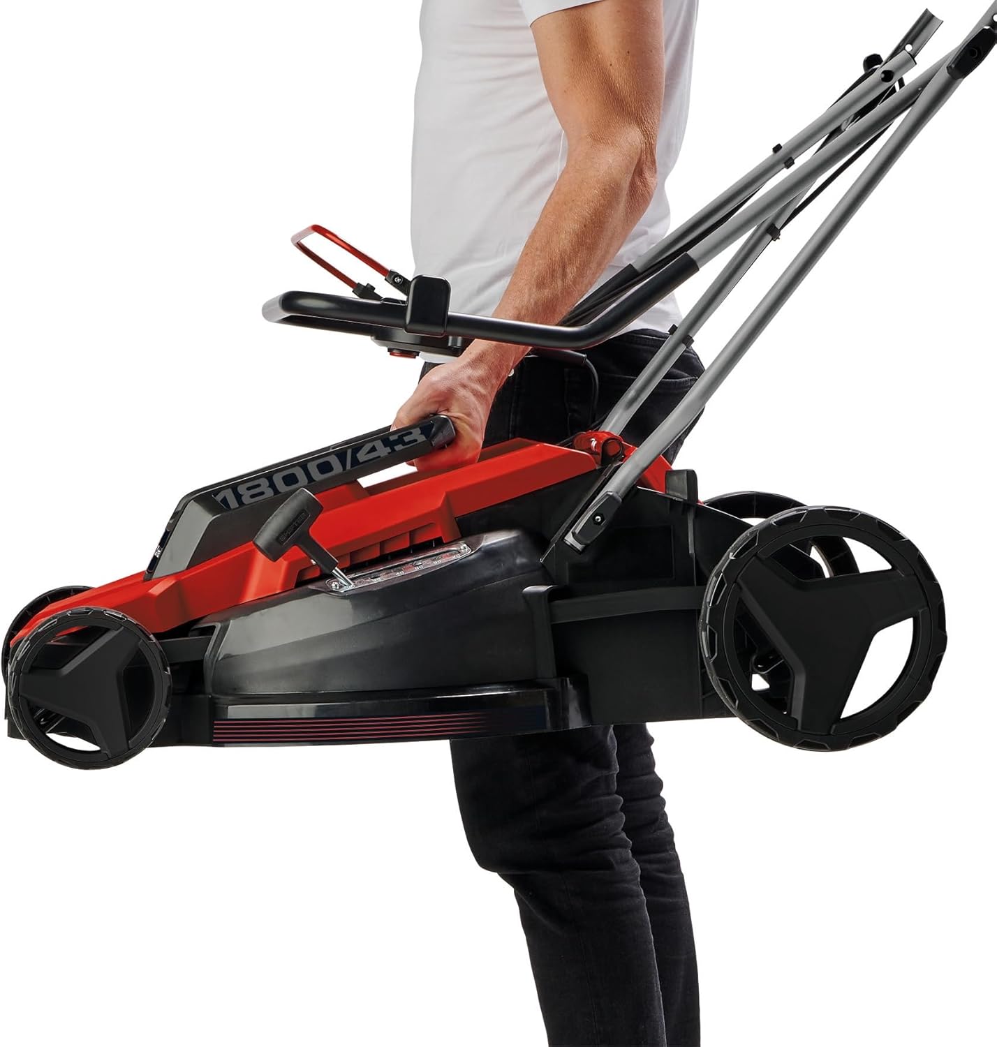 Einhell Cortacésped eléctrico GC-EM 1800/43 (1800 W, Ancho de Corte 43 cm, Altura de Corte Ajustable a 6 Niveles, Bandeja colectora 50 L)