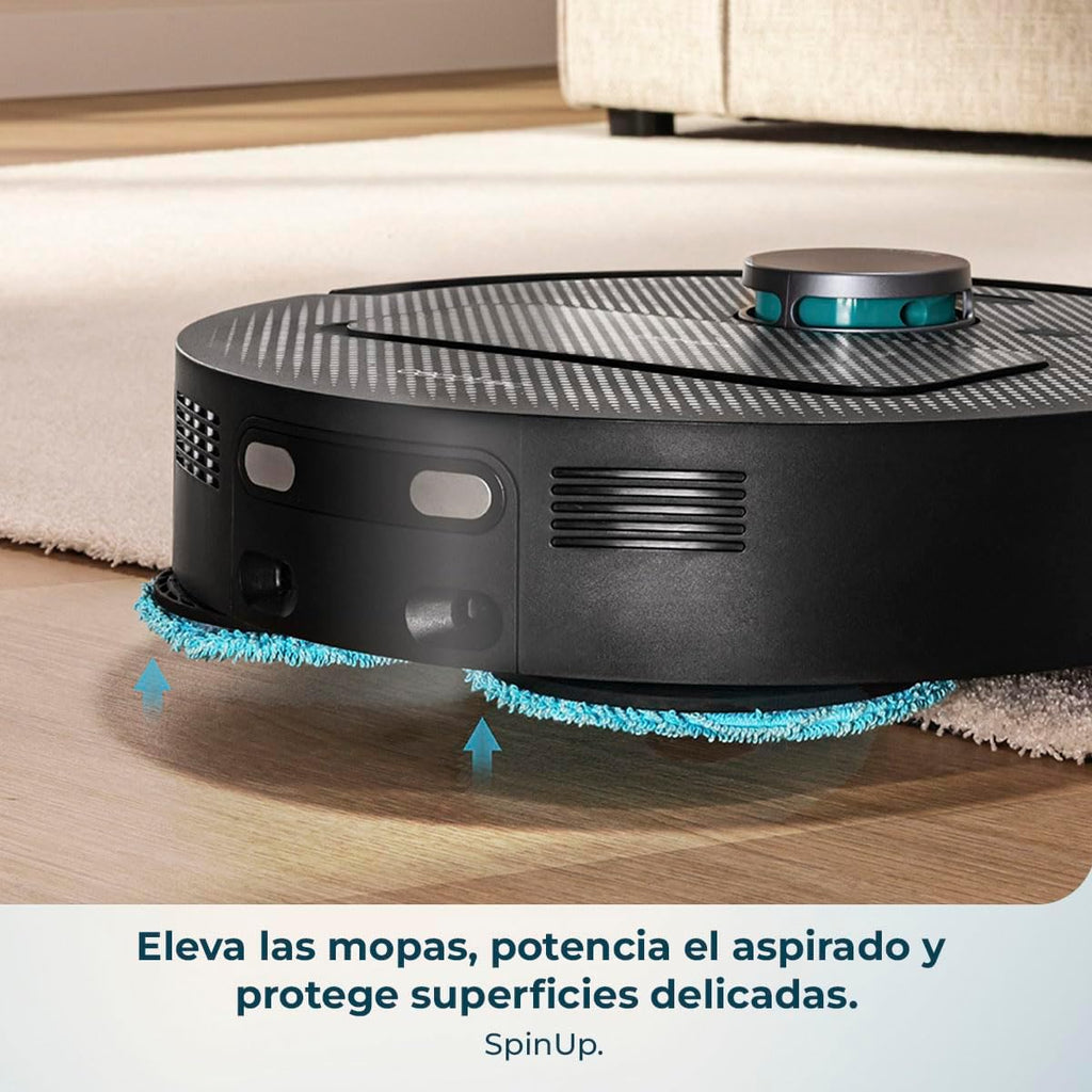 Cecotec Robot Aspirador y Friegasuelos con Base de Autovaciado y App Conga X50 X-Treme. Navegación Láser, Mapeo Interactivo, 15000Pa, Autonomía 240mins, Mopas Elevables, Base con 3 Depósitos