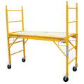 Andamio de acero plegable móvil Pro Series con plataforma de madera de 454 kg, altura de trabajo de 3,66 m, mini andamio compacto para interior y exterior con ruedas bloqueables.