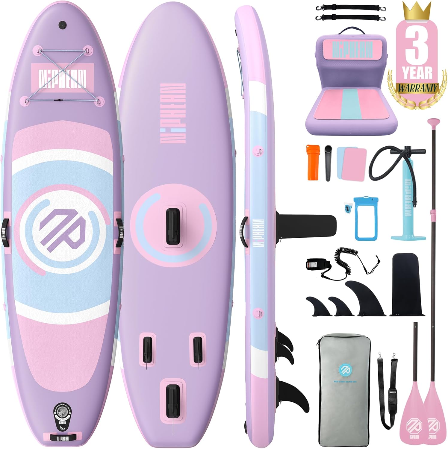 Niphean Tabla Paddle Surf Hinchable, Tabla de Paddle Surf 305 cm con Aletas de Equilibrio para Principiantes y Accesorios Resistentes, Sup Board para Adultos, Stand up Paddle Board Versátil para Yoga