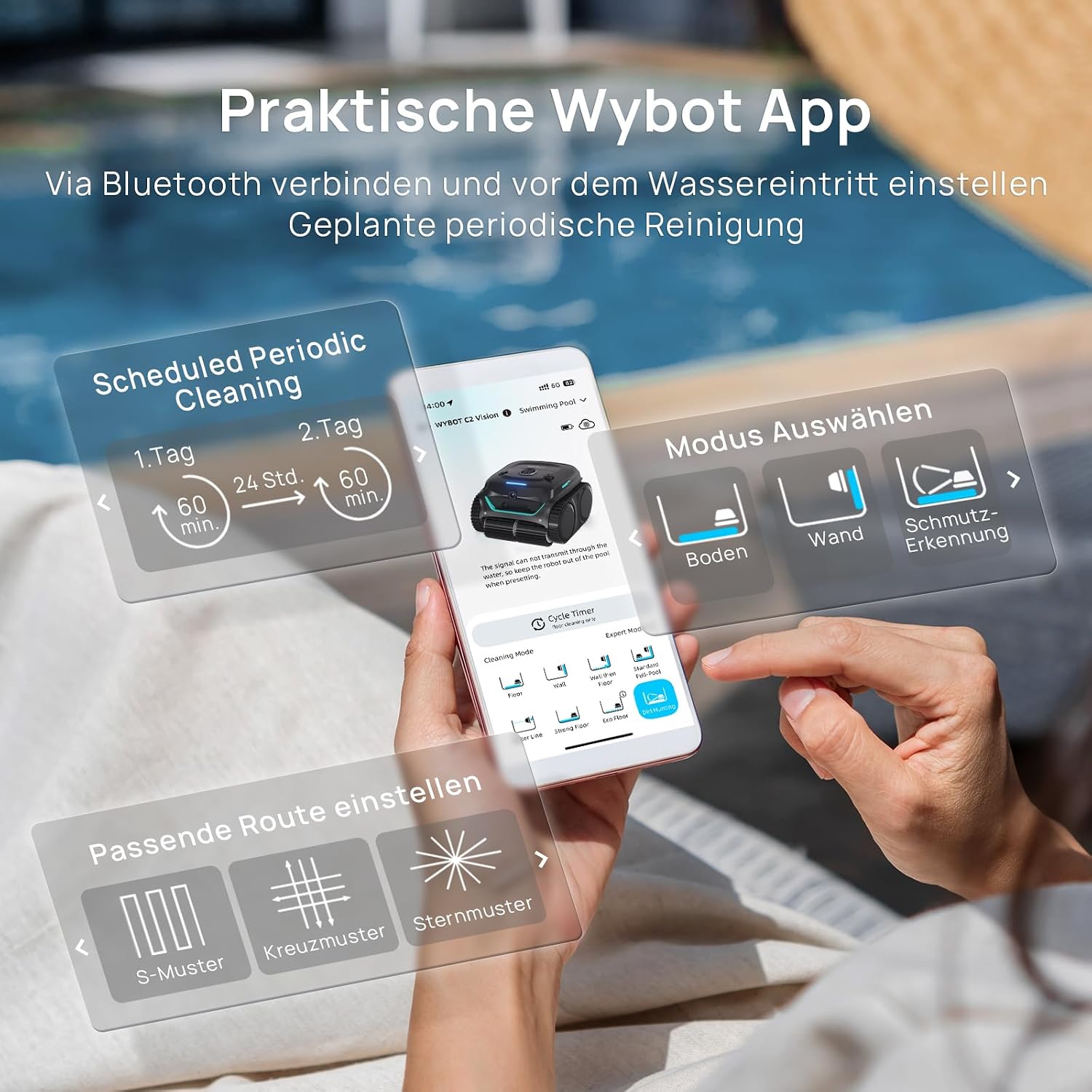 (Nowy model 2025) WYBOT C2 Vision-A bezprzewodowy basen z kamerą AI, 8 trybów, podwójny filtr, mocne ssanie, czyszczenie linii wodnej, robot basenowy ściany i dno