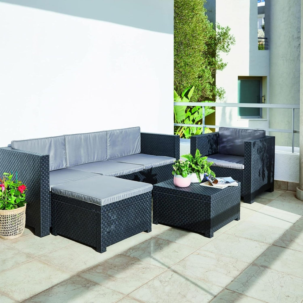 SP Berner - Shaf - Manhattan | Outdoor Living Room Furniture Set - 5 Seater Outdoor Garden Furniture Set | Made in Spain with Recycled Materials - Graphite Colour