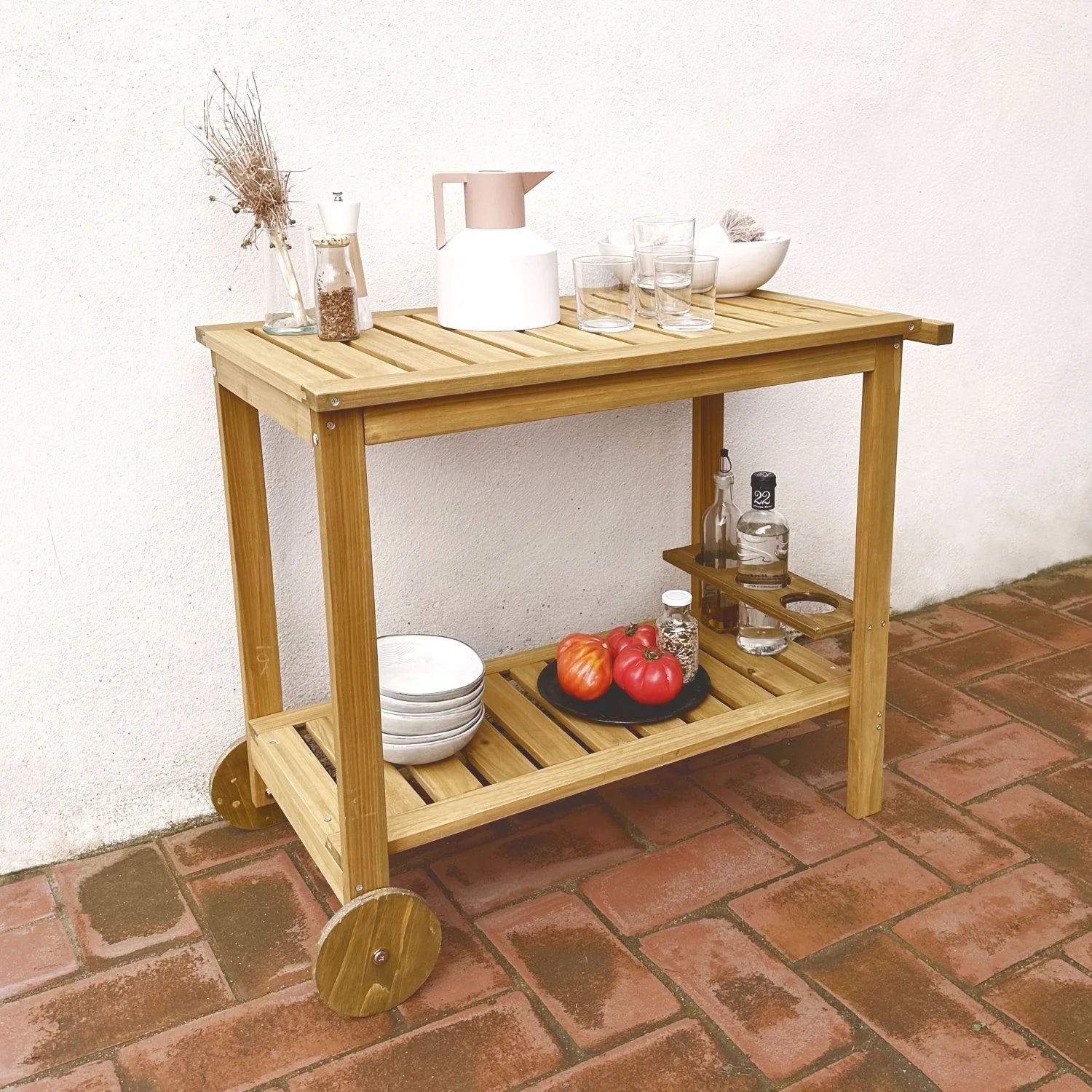 Aparador De Barbacoa De Madera Con Ruedas, Madera
