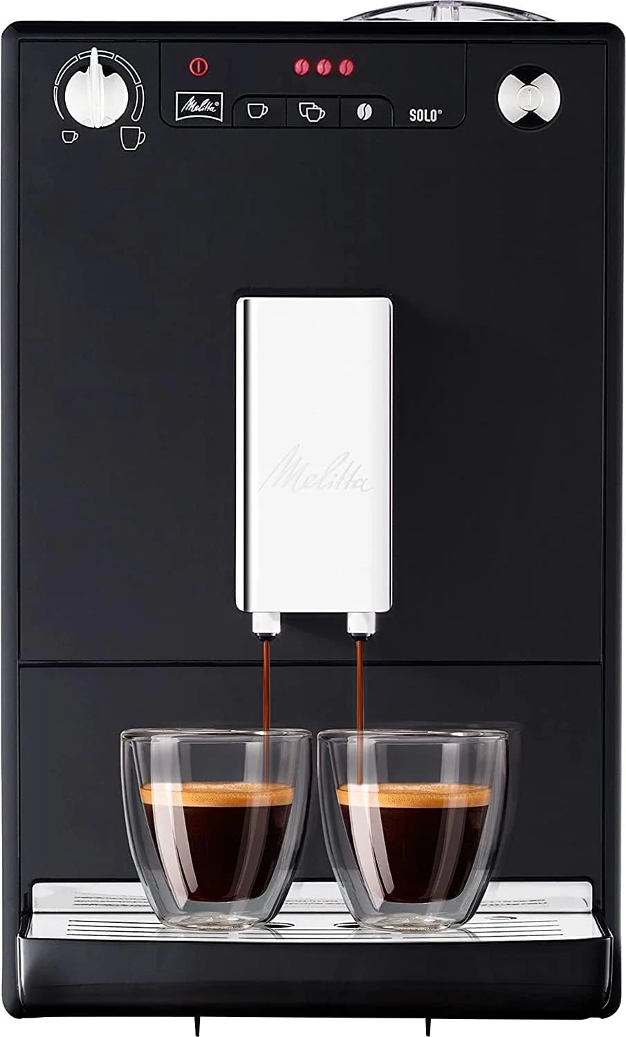 Melitta, Solo E950-222, Superautomatic Coffee Maker with Grinder, 15 Bars, Espresso Bean Coffee, Automatic Cleaning, Customizable, Pure Black