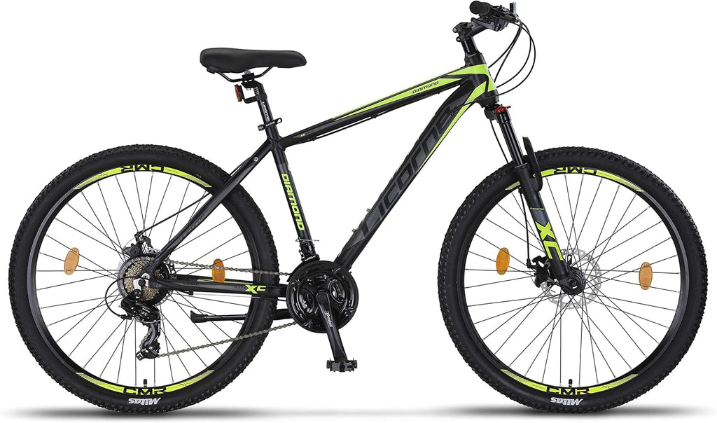 Licorne Bike Diamond Premium - Bicicleta de montaña de aluminio para niños, niñas, hombres y mujeres, cambio de 21 velocidades, freno de disco, horquilla delantera ajustable de 26, 27,5 y 29 pulgadas