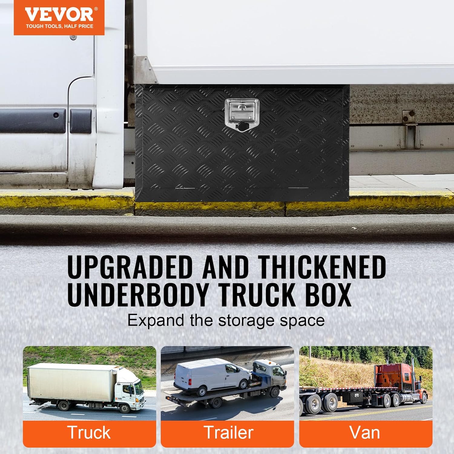 VEVOR Caja de Herramientas para Camión 914x432x457mm Caja de Bastidor Inferior Caja de Almacenamiento de Aleación de Aluminio Montaje Inferior con Cerradura y Llaves para Remolques, Camionetas, Negro