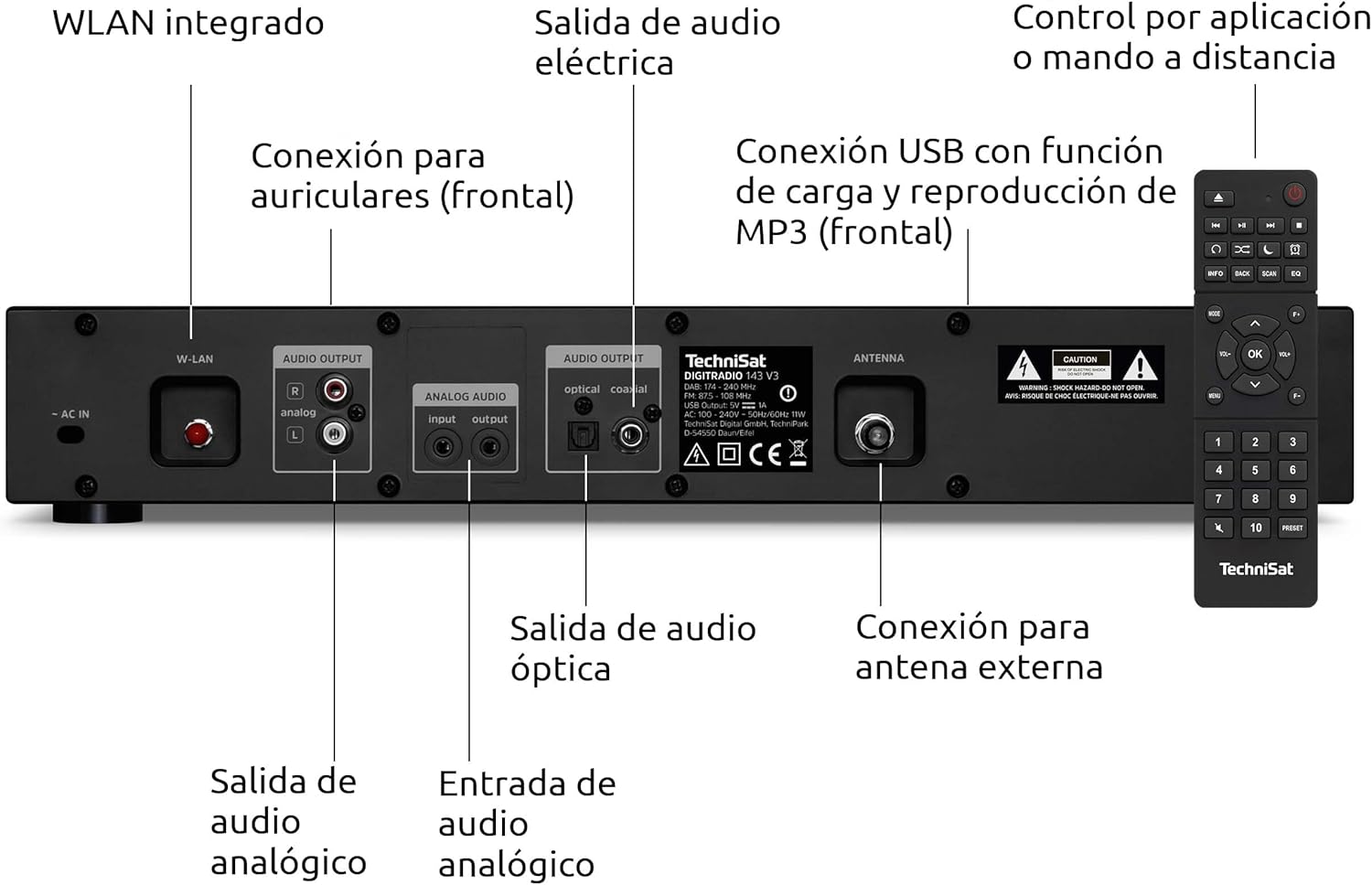 TechniSat DIGITRADIO 143 (V3) - Sintonizador HiFi de Radio por Internet (Radio Digital Dab+, transmisión de Audio Bluetooth, Spotify Connect, Antena de Lanzamiento, Control Remoto, Ancho de 43,5 cm)