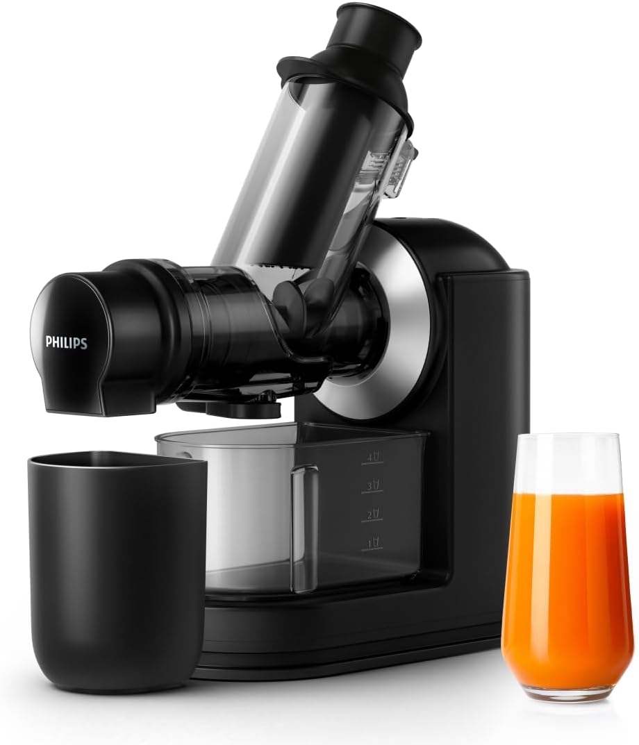 Philips Viva Collection Wyciskarka wolnoobrotowa - Szybkie czyszczenie, Szeroki otwór na produkty, Blokada kapania, Części można myć w zmywarce, Pojemność 1 l (HR1889/70)