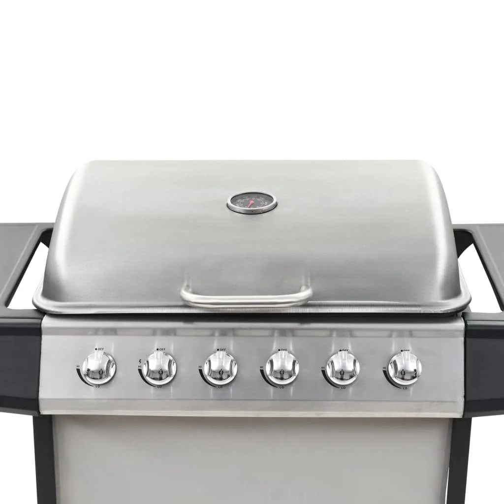 Barbacoa Portátil De Gas Con 6 Zonas Plateada Acero Inoxidable Vidaxl