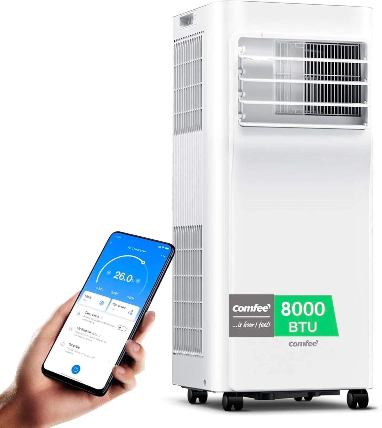 COMFEE Penguin Portable Air Conditioner 3 in 1 | 9000 BTU/2250 Refrigerators with App + Remote Control | Air Conditioner and Dehumidifier | Low Consumption | Follow Me Function | Includes Window Kit