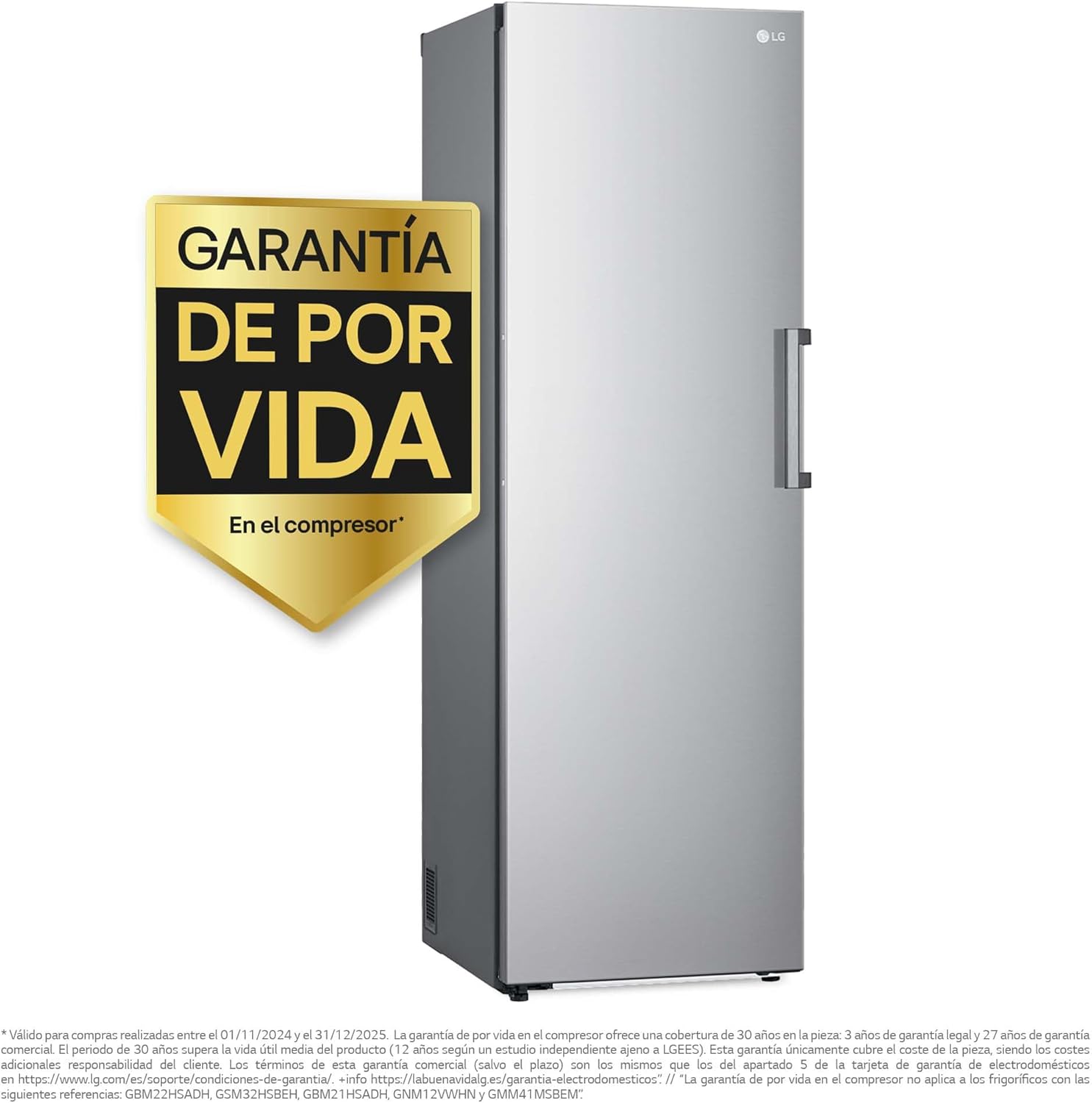 GFT41PZGSZ - Congelador No Frost Total, 1 Puerta, Compresor Smart Inverter, de 355 L y 186 cm, Congelador Vertical con Funcion de Congelacion Rapida, Color Inox