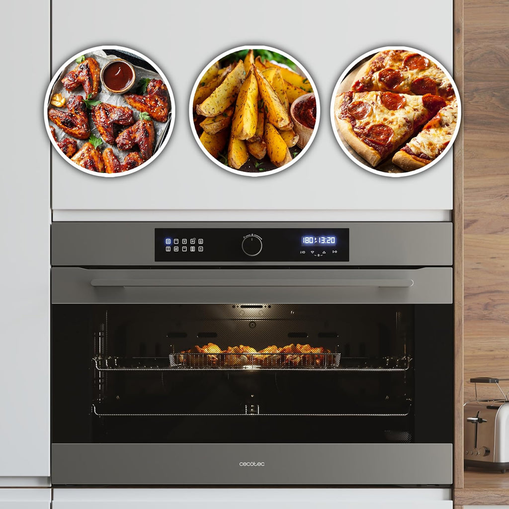 Cecotec Horno Integrable Multifunción Bolero Hexa AF319000 Inox A 3800W, 133L de Capacidad, 11 Funciones con Airfryer Master, Pizza Master, Steam Asisst, Steam EasyClean, 3D Cooking, Defrost