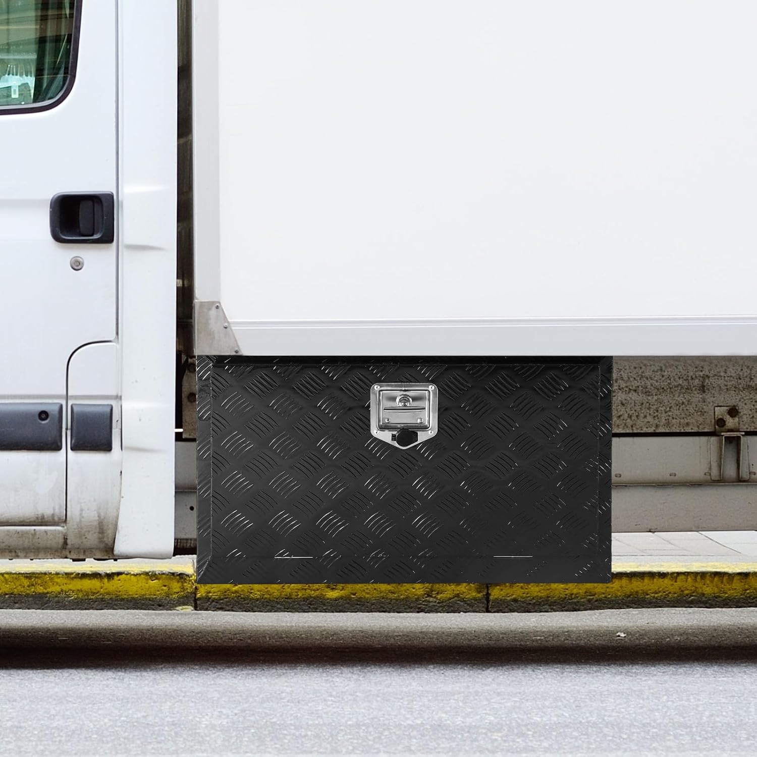 VEVOR Caja de Herramientas para Camión 914x432x457mm Caja de Bastidor Inferior Caja de Almacenamiento de Aleación de Aluminio Montaje Inferior con Cerradura y Llaves para Remolques, Camionetas, Negro