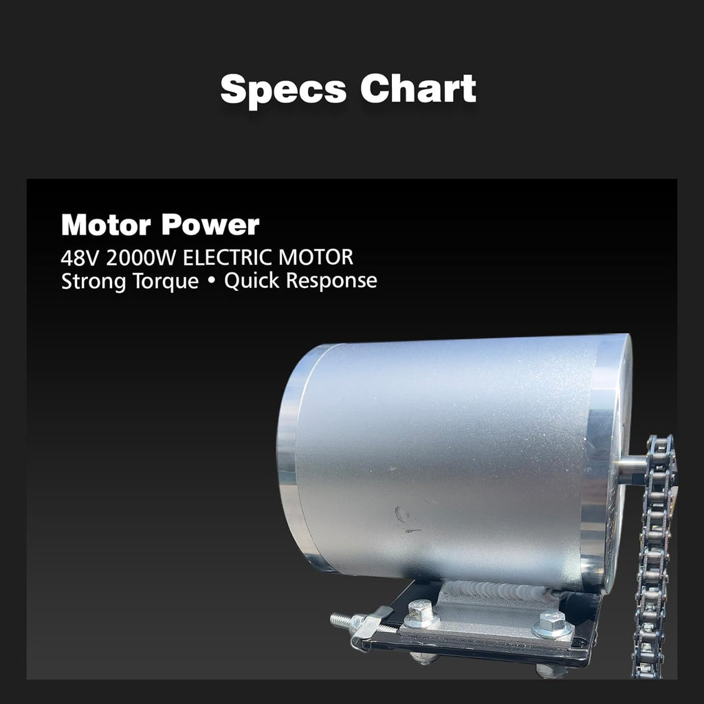 Kart Eléctrico 48V para Adultos y Niños - Motor 2000W (12-37 mph), Llantas Todo Terreno 6'', Batería 10.4Ah (Autonomía 12+ Millas), Capacidad 200 kg, 3 Modos de Velocidad, Luces LED