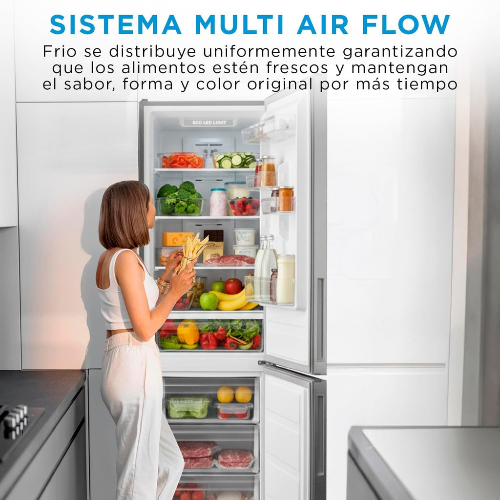 Midea Frigorífico Combi No Frost | 60 cm ancho x 188 alto cm | Inox | Nevera libre instalación 224 L + 86 L Congelador - Refrigerador de bajo consumo con congelador vertical