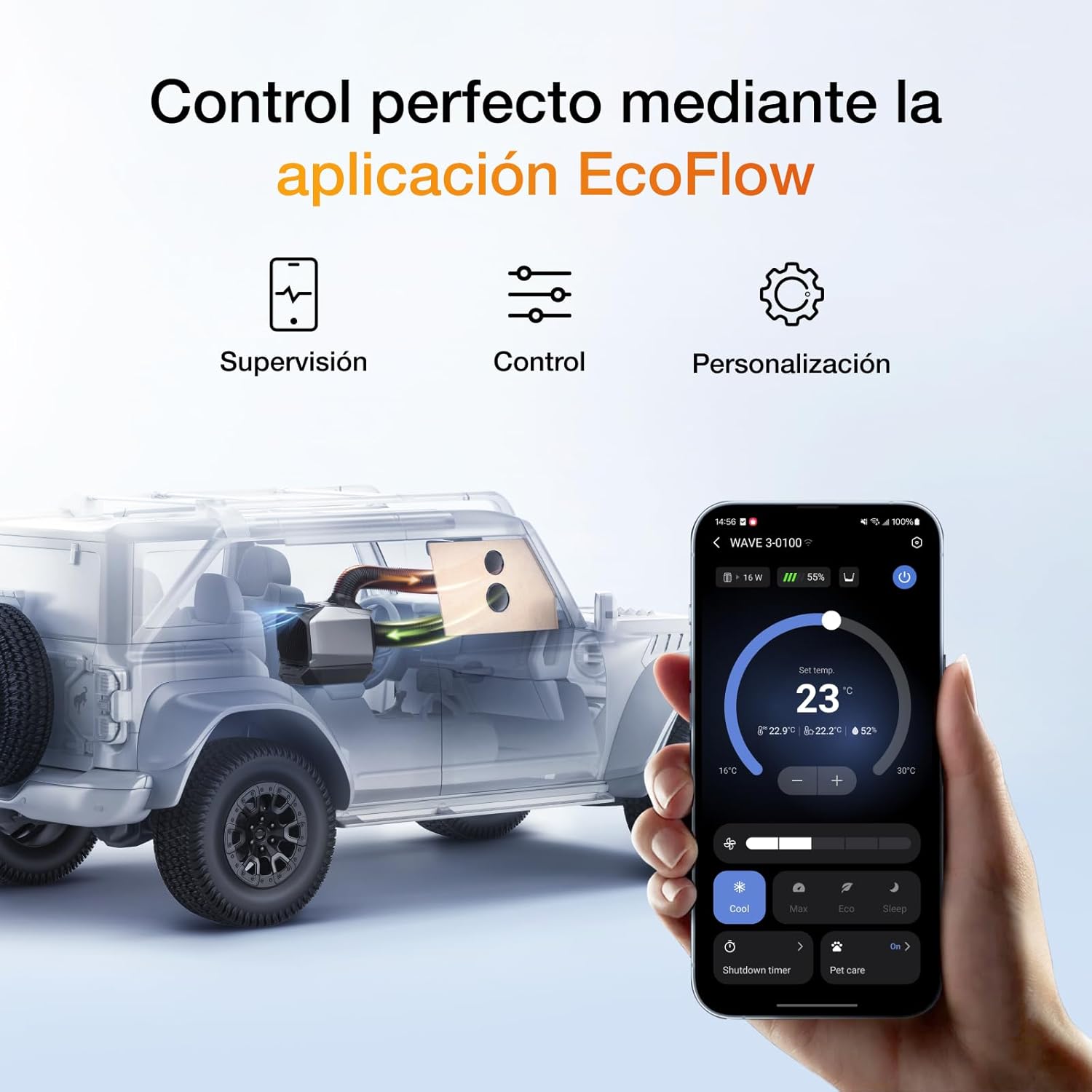EcoFlow WAVE 3 Climatizador portátil con batería extra de 1024 Wh, refrigeración 1800 W, calefacción 2000 W, autonomía de 8 h, control por app, para camping, autocaravanas, todoterrenos