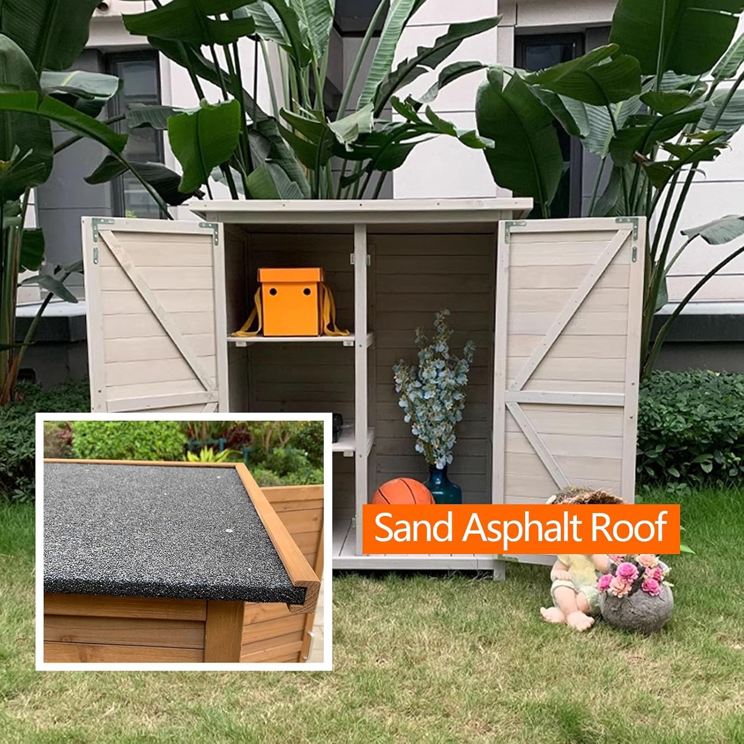 Armario de almacenamiento para exteriores, diseño vertical impermeable con almohadillas ajustables, fácil de montar para patio, jardín y porche