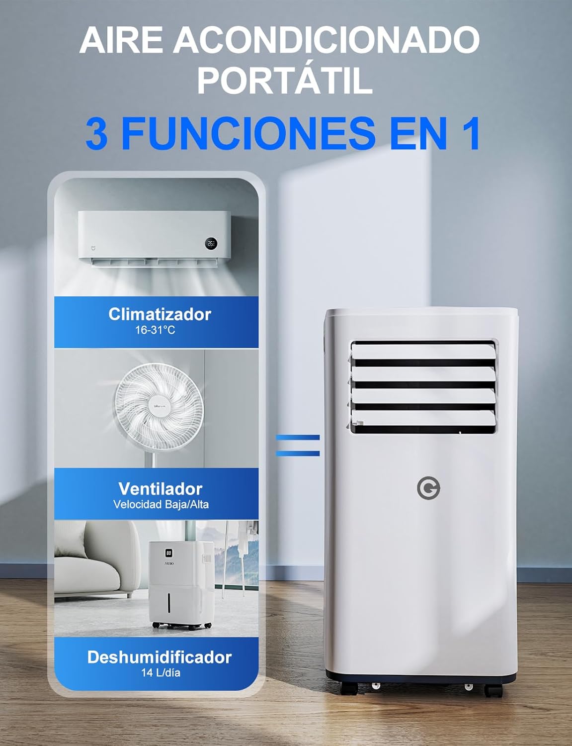 Aire Acondicionado Portátil 9000 BTU, 4 en 1