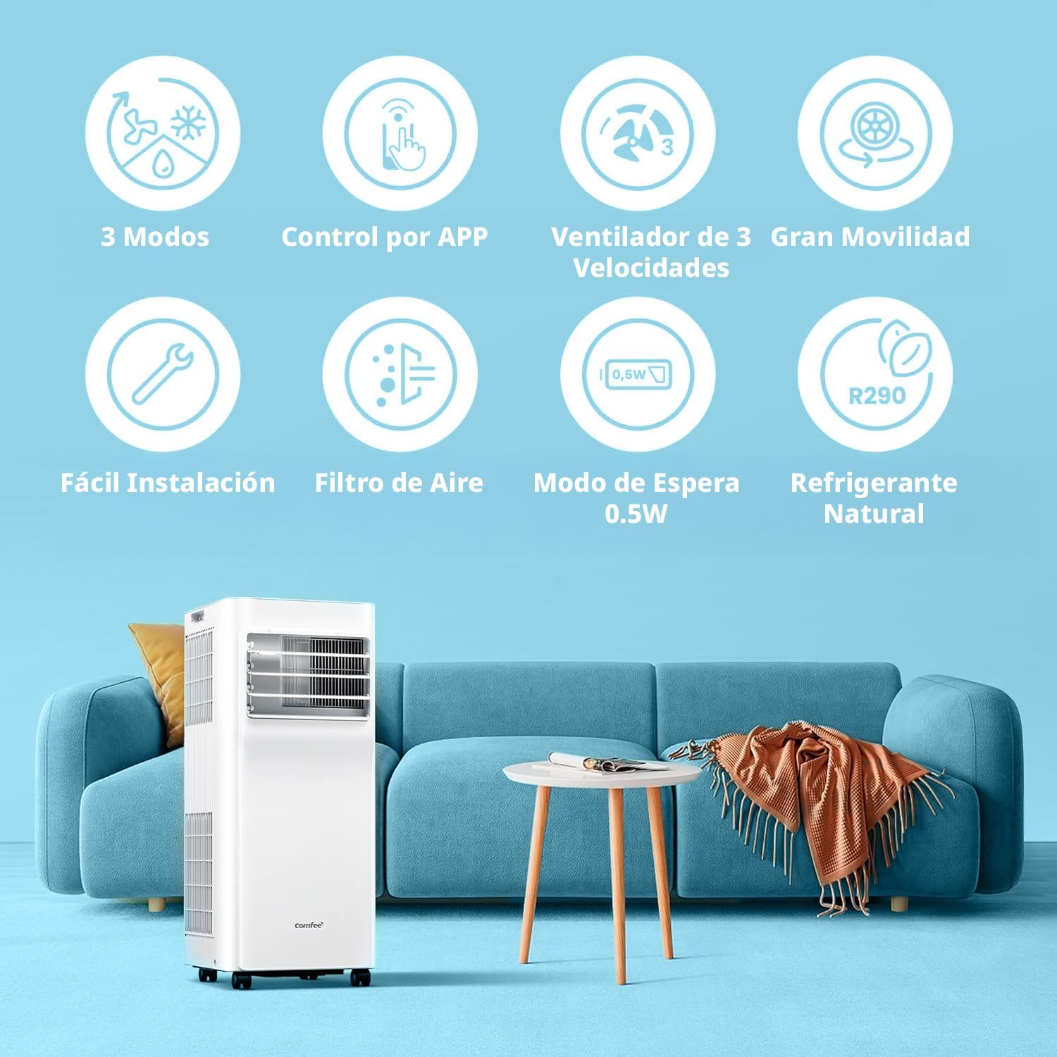 COMFEE Pingüino Aire Acondicionado Portátil 9000 BTU/2300 Frigorías Breezy Cool Pro – Climatizador sin unidad exterior, Bajo Consumo, App Control y Kit de Ventana – Refrigera, Ventila y Deshumidifica