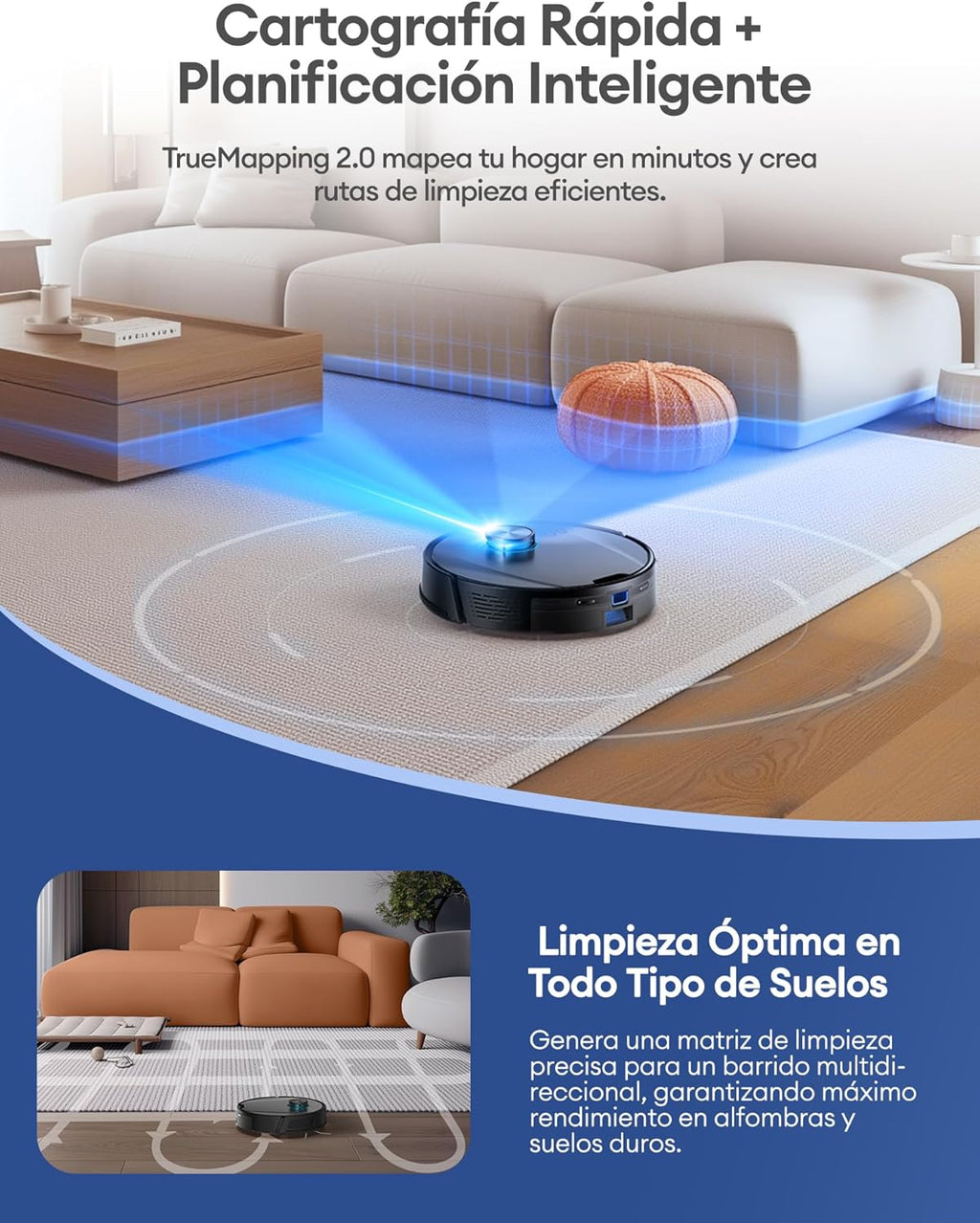 Ultenic T20 Pro Robot Aspirador Autovaciado, Evitación Mejorada, Sistema Dual Láser (Frontal + LDS) Evita Cables, Bajos, 8000Pa, 200m², Control por Voz y App, Alexa, Google Home