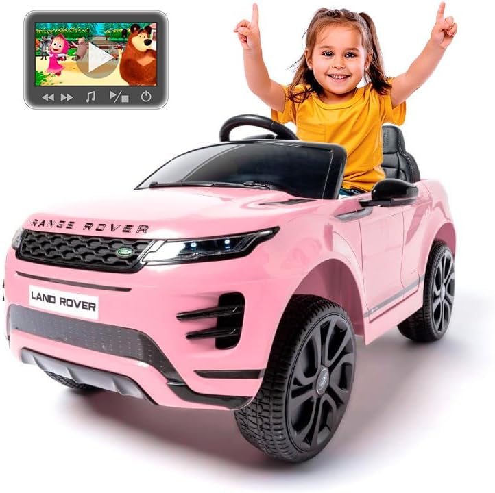 Coche eléctrico Infantil Rosa Land Rover Evoque 12V con Pantalla MP4, Mando a Distancia y Ruedas de Goma EVA