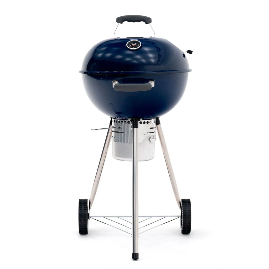 Barbacoa De Carbón Portátil Con Ruedas Kekai Yellowstone 58x47x100 Cm Redonda Con Tapa Y Encendedor Esmaltado En Azul