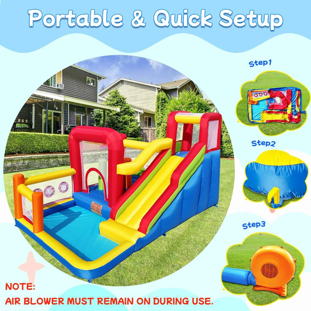Castillo hinchable infantil con soplador – Multifuncional, red de seguridad, seguro y duradero, perfecto para cualquier temporada, para interior/exterior