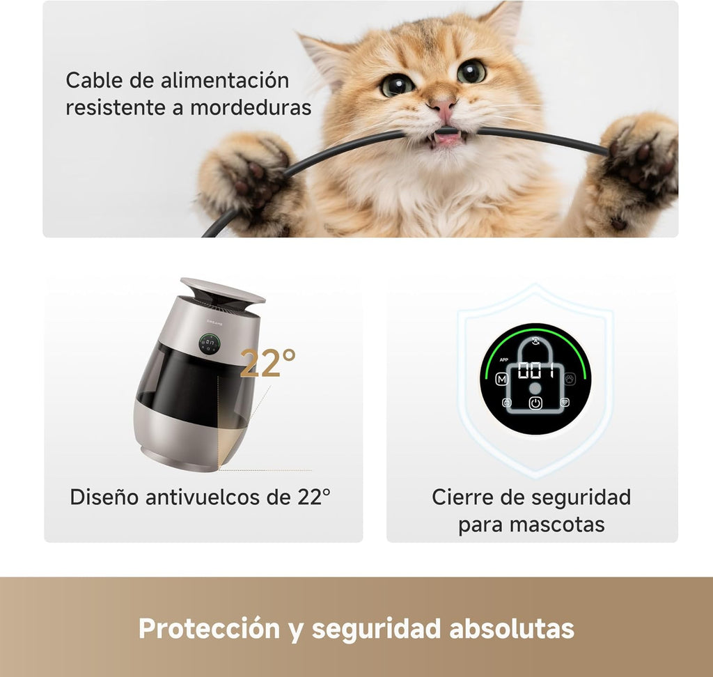 DREAME AP10 Purificador de Aire Para Hogares Con Mascotas, Sistema 360° Alta Presión Negativa, Purificación 5 Etapas Que Captura Pelo y Olores, Transparente, Tapa Curva, Luz Eco, Control Con App