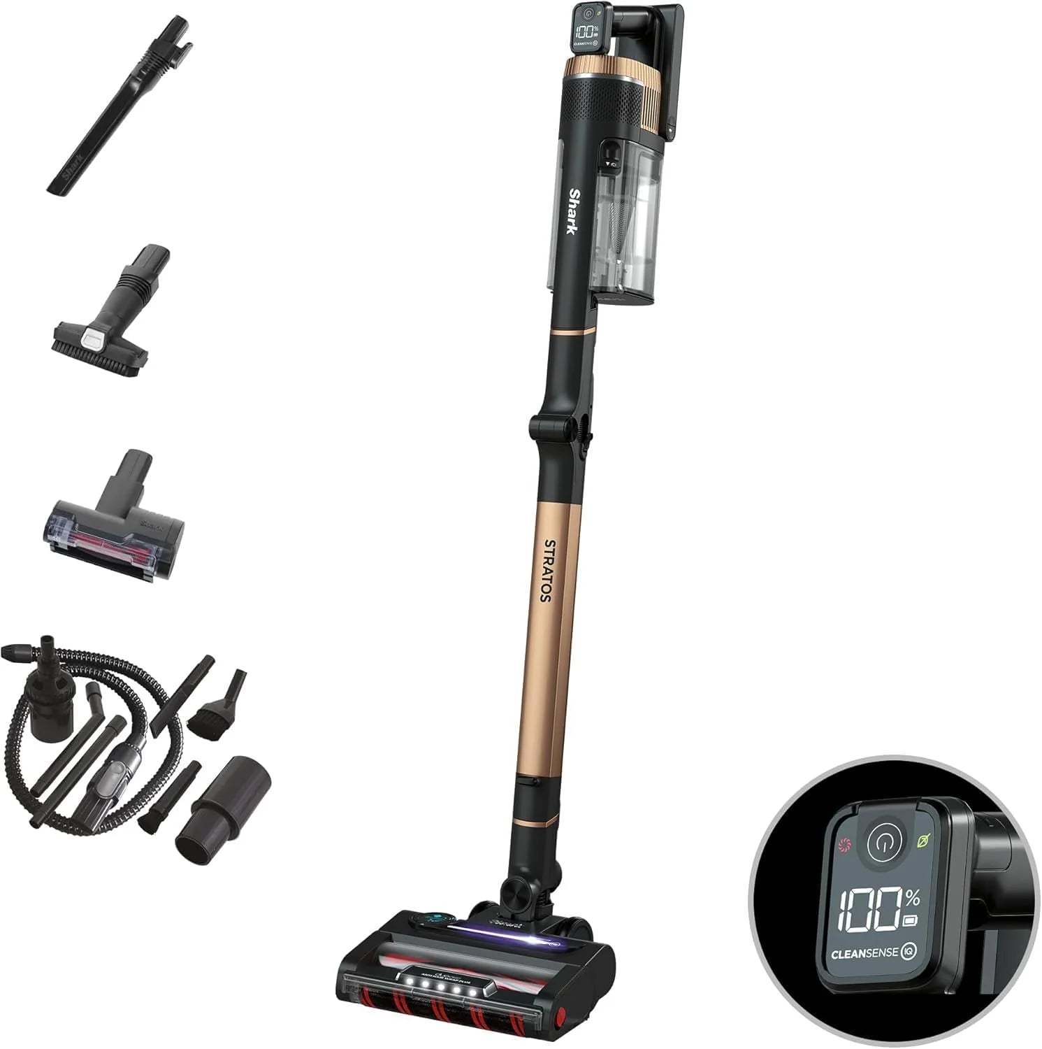 Shark Stratos Cordless Vacuum Cleaner, 60 min Autonomy, Anti Hair Wrap Technology, Clean Sense IQ, PowerFins Plus, Car Cleaning Kit, Narrow Nozzle, Multi-Surface Brush, Copper IZ400EUTBK