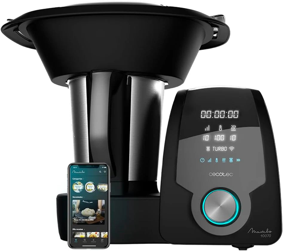 Cecotec Robot de Cocina Multifunción Mambo 11090, 1600 W, 37 Funciones, APP, Báscula y Jarra de 3,3 Litros de Acero inoxidable apta para Lavavajillas, Recetario y Accesorios